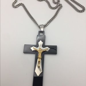 Cross necklace, style crucifix, stainless steel